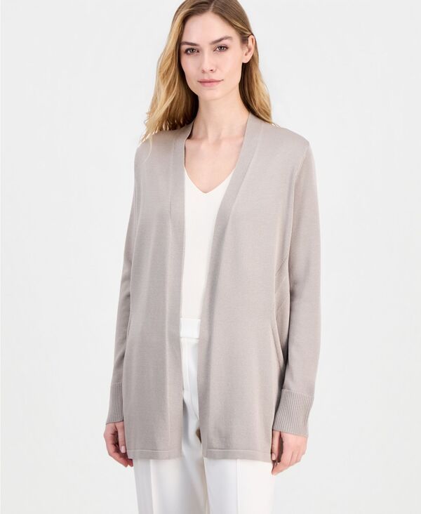 アンクライン レディース アウター ニット・セーター カーディガン Anne Klein Womens OpenFront Rib Pocket Cardigan Porcini 16,410円