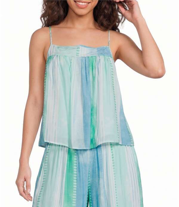 エラン レディース トップス シャツ Elan Coordinating Woven Flowy Stripe Square Neck Spaghetti Strap Top Blue Strovia