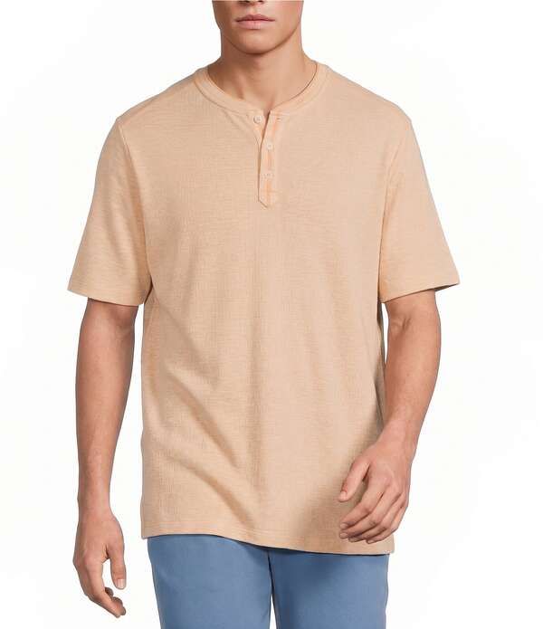 トッミーバハマ メンズ トップス シャツ リネン Tommy Bahama Lido Linen Short Sleeve Henley Button Front Shirt Nectarine 18,480円