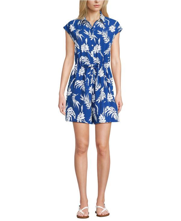 ランズエンド レディース ボトムス カジュアルパンツ ロンパース ダウン キャップ Lands End Womens Cap Sleeve Creaseless ButtonDown Romper V