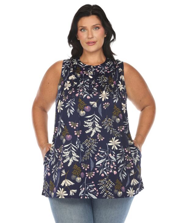 ホワイトマーク レディース トップス シャツ フラワー柄 ノースリーブ フラワー White Mark Womens Floral Sleeveless Tunic Top Navy ネイビー