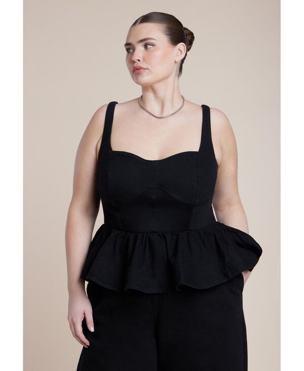 エロクイ レディース トップス ジャンプスーツ プラスサイズ ELOQUII Womens Plusize Peplum Barreleg Jumpsuit Black wash ブラック