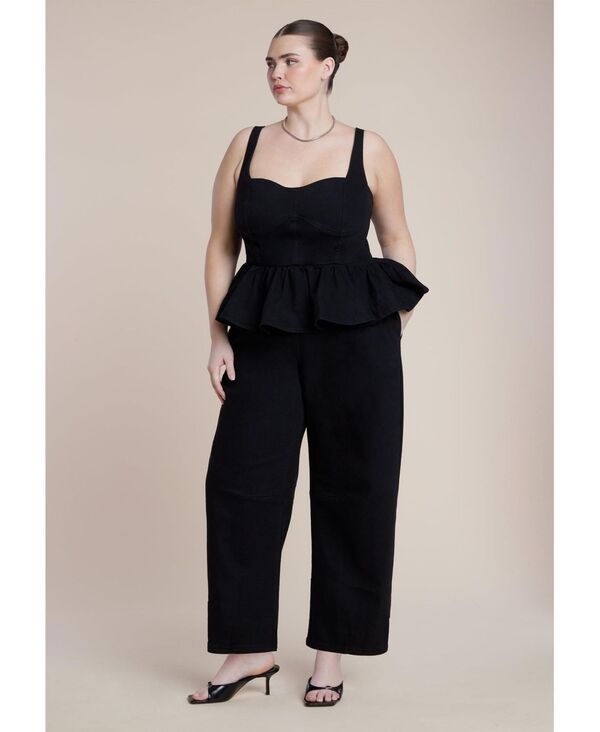 エロクイ レディース トップス ジャンプスーツ プラスサイズ ELOQUII Womens Plusize Peplum Barreleg Jumpsuit Black wash ブラック