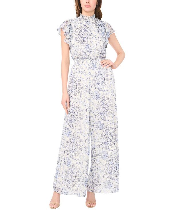 ミスク レディース トップス ジャンプスーツ モックネック 半袖 シャーリング MSK WomenshortSleeve Mock Neck Smocked Waist Jumpsuit Olympi
