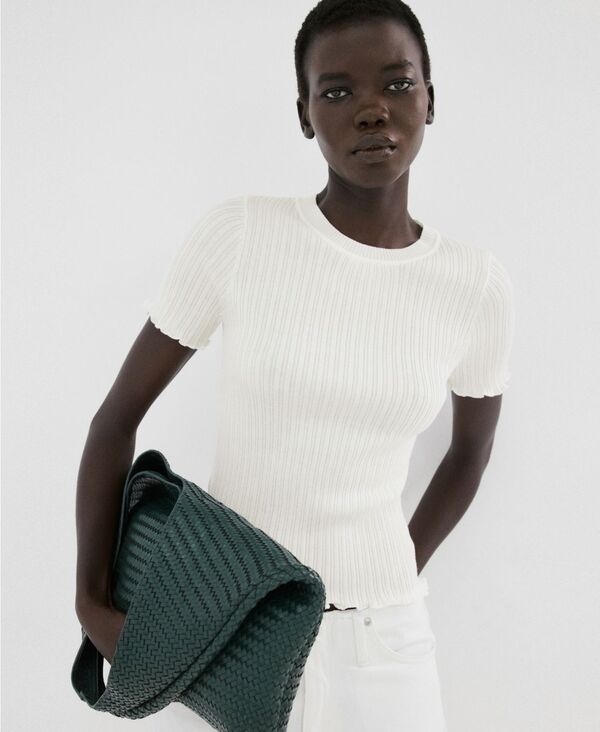 マンゴ レディース トップス シャツ リブ ニット MANGO Womens Ribbed KnitShirt Ecru エクリュ