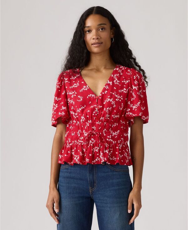 リーバイス レディース トップス シャツ Vネックレープ フラワー柄 プリント 半袖 ブラウス フラワー Levis Womens VNeck Rylan FloralPrint Crepe Shor