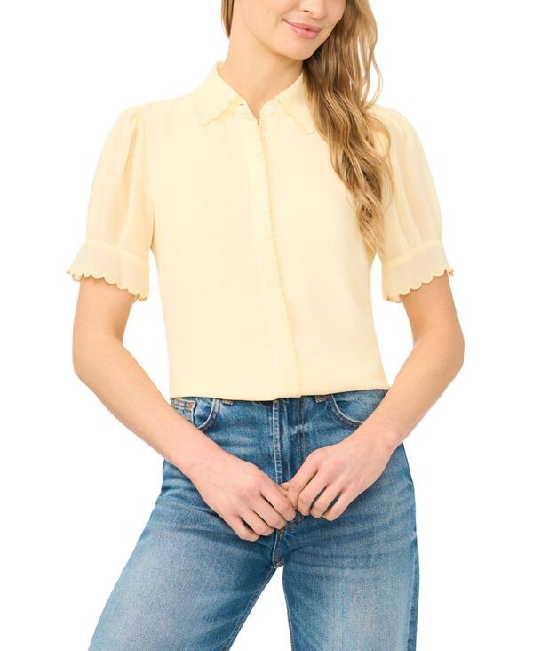 セセ レディース トップス シャツ パフスリーブ CeCe Womenscalloped PuffSleeve ButtonFrontop Lemon Drop
