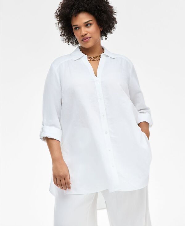 アイエヌシー インターナショナル コンセプト レディース トップス シャツ プラスサイズ リネン INC International Concepts Plusize LinenBlend Tunic
