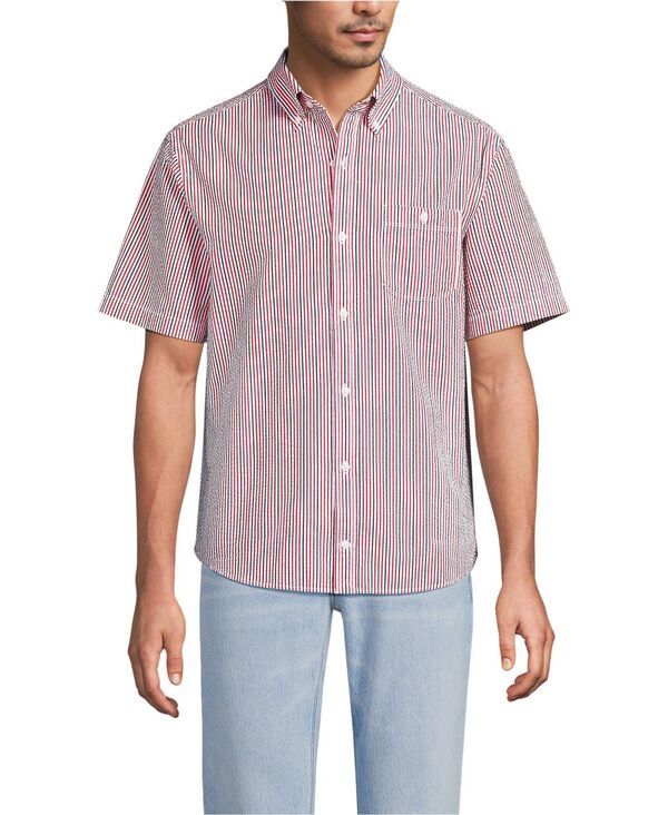 ランズエンド メンズ トップス シャツ Lands End Menshort Sleeve Seersucker Shirt Compass rednavy stripe ネイビー 20,980円