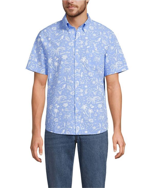 ランズエンド メンズ トップス シャツ Lands End Menshort Sleeve Seersucker Shirt Stropezclear blue sky ブルー