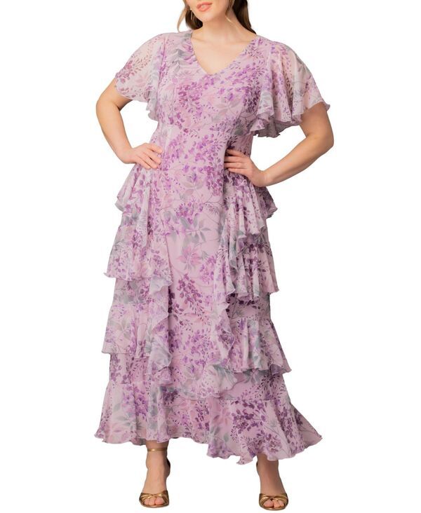 キヨナ レディース トップス ワンピース プラスサイズ Kiyonna Plusize Tour de Flounceveningown Wisteria blooms