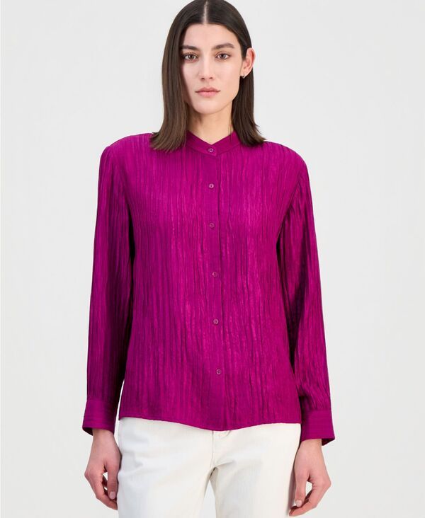 エイリーンフィッシャー レディース トップス シャツ シルク ブラウス Eileen Fisher Womensilk Mandarin Collar Button Blouse Berry Bloo