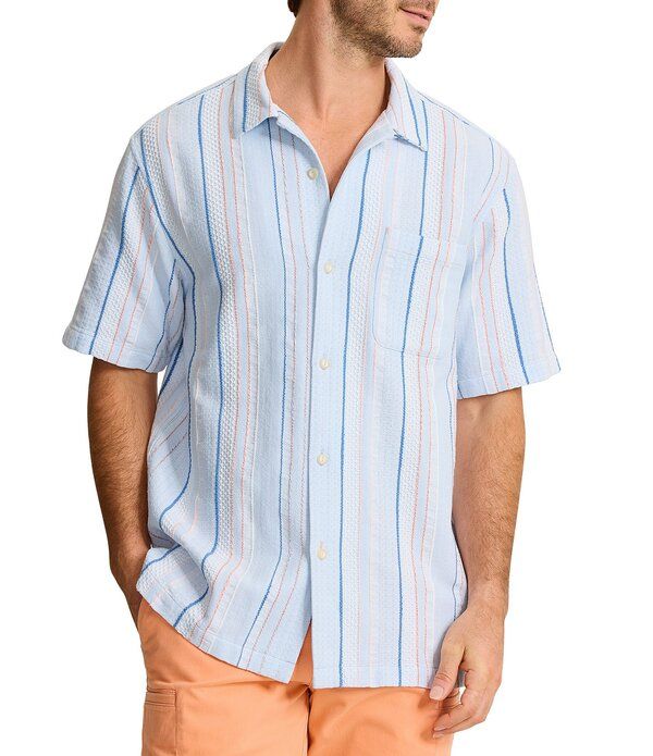 トッミーバハマ メンズ トップス シャツ Tommy Bahama Milano Stripe Short Sleeve Woven Camp Shirt Dew Drop ストライプ