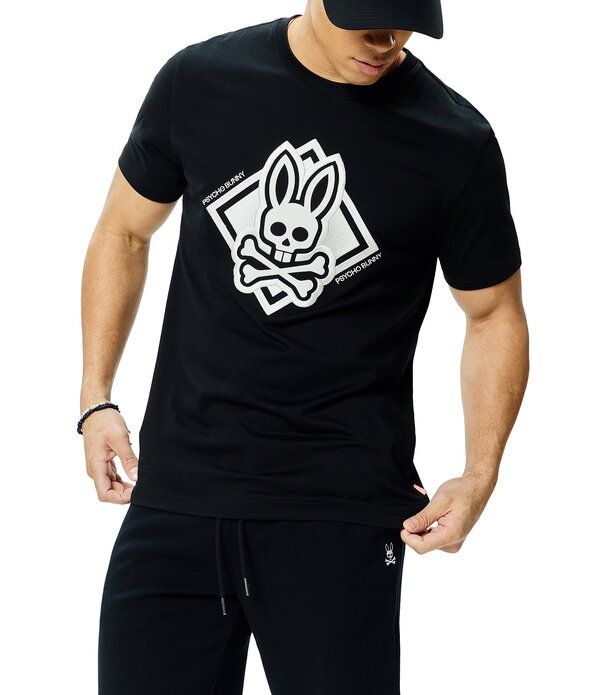 サイコバニー メンズ トップス シャツ グラフィック Psycho Bunny Tobiashort Sleeve Graphic TShirt Black ブラック