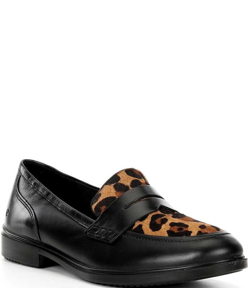 エコー レディース シューズ パンプス レザー ローファー ECCO Womens Classic15 Leopard Leather Penny Loafers BlackLeopard ブラック