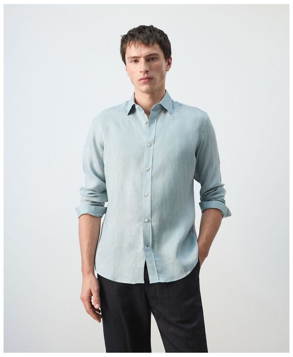 マンゴ メンズ トップス シャツ リネン MANGO Mens RegularFit Linen Shirt China Blue ブルー
