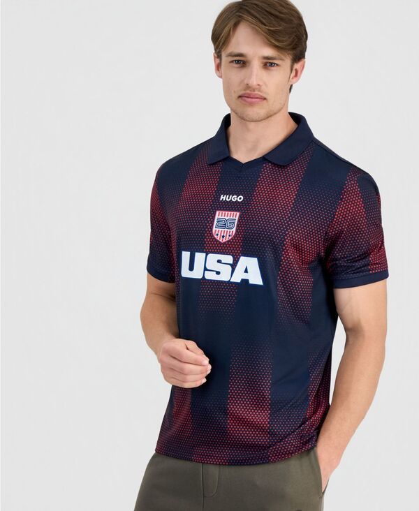 ヒューゴボス メンズ トップス シャツ ジャージー Hugo Boss HUGO by Mens RelaxedFit Football Polo Jersey Shirt Dark Blue ブルー