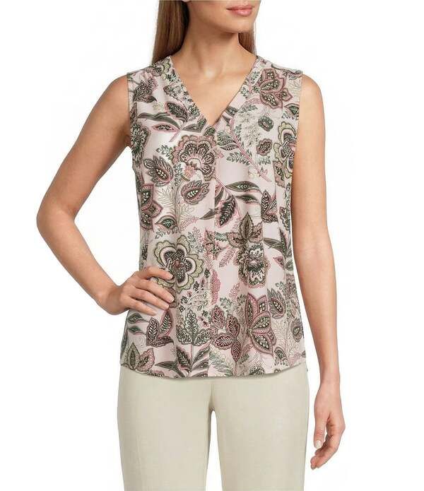 ジョーンズニューヨーク レディース トップス シャツ Vネック プリーツ ノースリーブ ニット Jones New Yorknit Paisley VNeck Sleeveless Pleated C