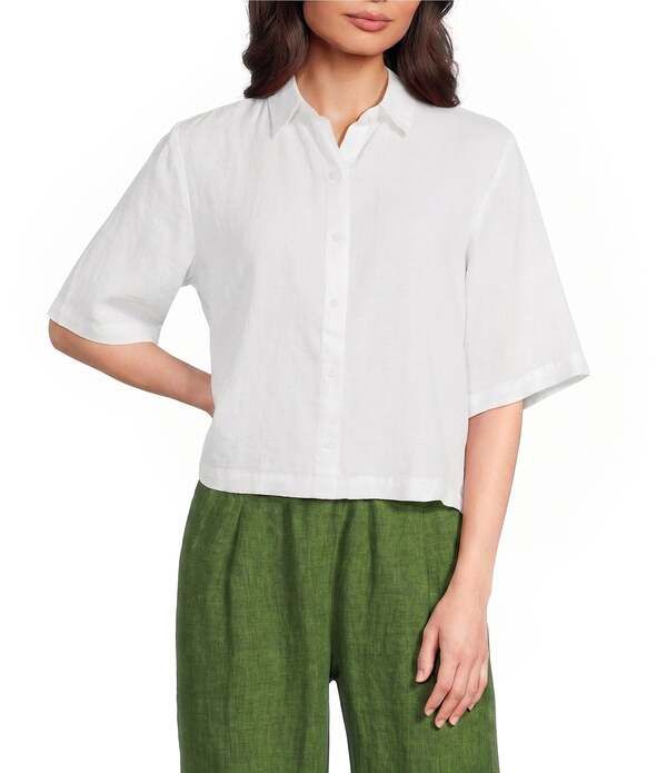 エイリーンフィッシャー レディース トップス シャツ Eileen Fisher Classicollar Point Collar Elbow Sleeve Button Front Shirt W