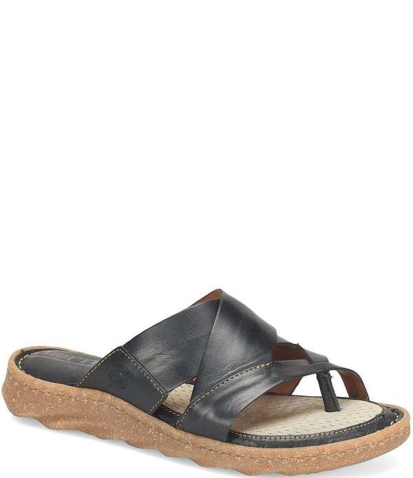ボーン レディース シューズ サンダル レザー Born Sorja Sport Leather Thong Slide Sandals Black ブラック