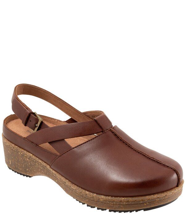 ソフトウォーク レディース シューズ サンダル レザー SoftWalk Arica Leather Slingback Clogs Brown ブラウン