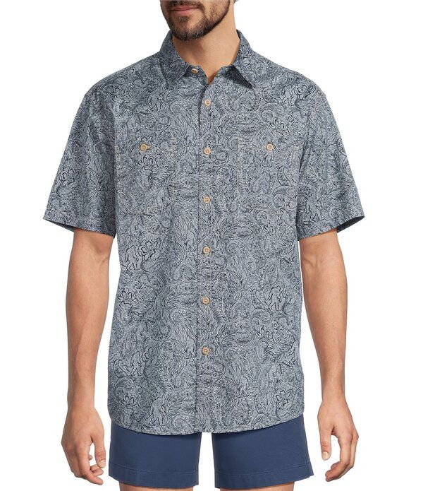 ラウンドトゥリーアンドヨーク メンズ トップス シャツ プリントール Roundtree Yorke Big Tallarge Paisley Print Short Sleeve Chambray