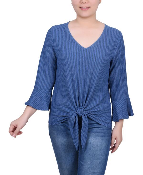 ニューヨークコレクション レディース トップス シャツ プチ ニット NY Collection Petite 34 Bell Sleeve Textured Knitop Navy ネイビー 7,796円