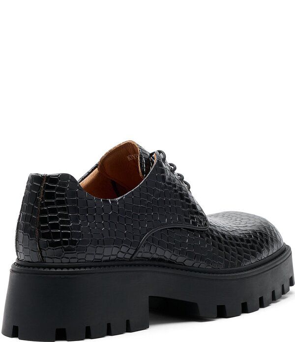 マークノーラン メンズ シューズ オックスフォード ダービー レザー Marc Nolan Mens Kyros Croco Embossed Leather Lug Derby Oxfords Bl