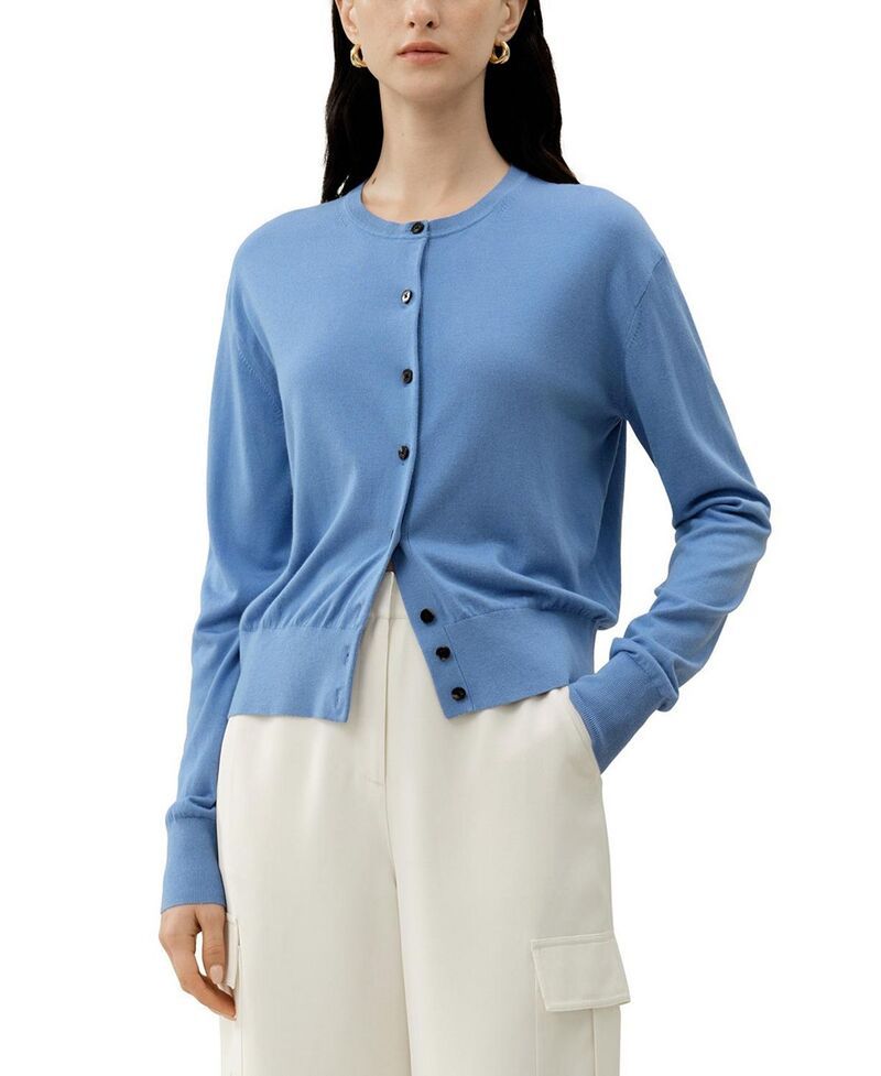 リリーシルク レディース アウター カーディガン LILYSILK RoundNeck Silk Cashmere Cardigan Azure