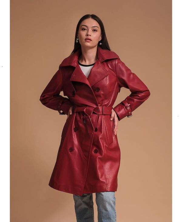 ファーニック UK レディース アウター ジャケット・ブルゾン コート レザー Furniq UK Womens Leather Trench Coat Red レッド
