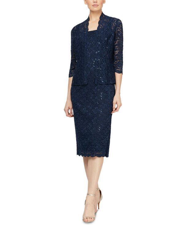 エスエルファッションズ レディース アウター ジャケット・ブルゾン ミディワンピース ミディ レース SL Fashions Womens 2Pc Lace Jacket Midi Dresset N