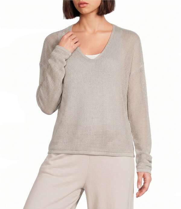 エイリーンフィッシャー レディース アウター ニット・セーター Vネック プチ コットン リネン Eileen Fisher Petite Size Organic Linen Cotton VNec