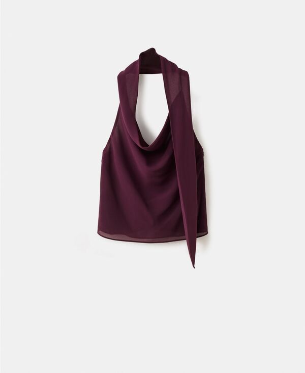 マンゴ レディース トップス シャツ ドレープ MANGO Womens DrapedNeck Scarf Top Maroon マルーン