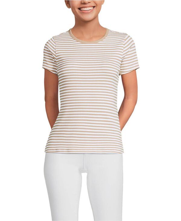 ランズエンド レディース トップス シャツ クルーネック ミニ Lands End Womenshort Sleeve Crew Neck Micro Rib Mini Tee Champagnewh