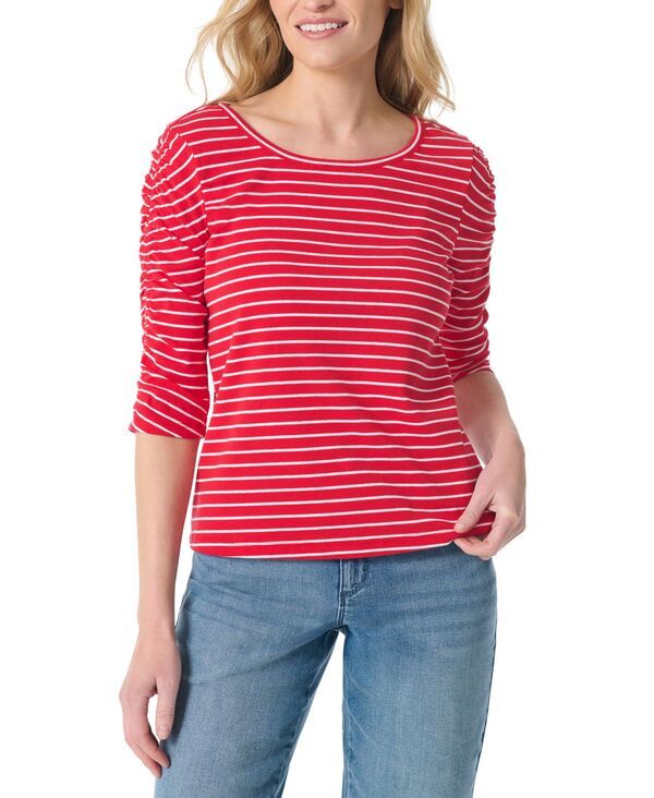 グロリアバンデービルト レディース トップス シャツ ギャザー Gloria Vanderbilt Womens RuchedSleeve Round Neck Tunic Top Carmine B