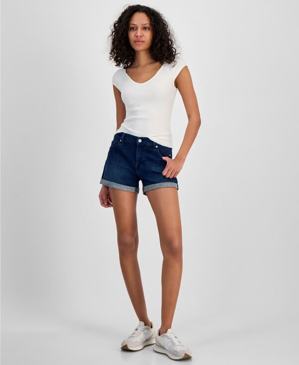 セブンフォーオールマンカインド レディース ボトムス ハーフパンツ・ショーツ ショートパンツ デニム 7 For All Mankind Womens MidRise Roll Denim Short