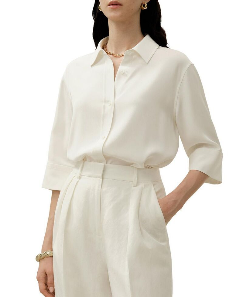 リリーシルク レディース トップス シャツ クレープ LILYSILK Heavy Silk Crepe Relaxed HalfSleeve Shirt Natural White ホワイト 42,480円