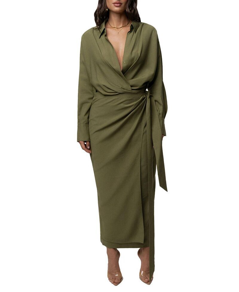 ジェイラックスレーベル レディース トップス ワンピース ミディ JLUXLABEL Skyline Wrap Midi Dress Olive オリーブ 20,986円