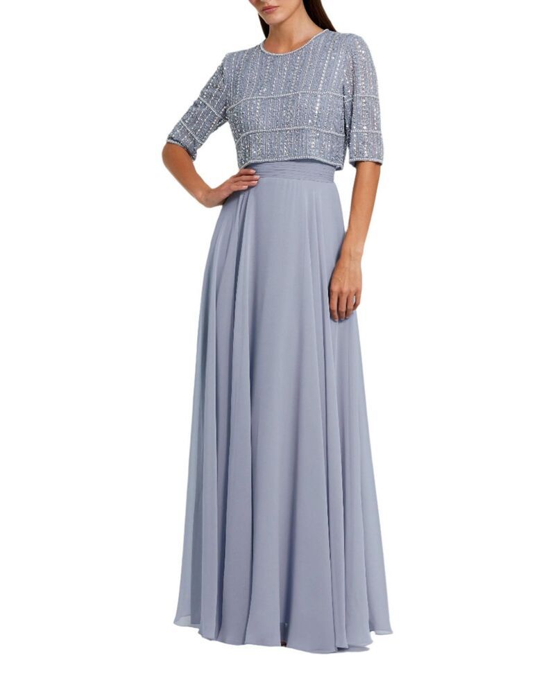 マックダガル レディース トップス ワンピース シフォン Mac Duggal Beaded 34 Sleeve Chiffon Gown Powder Blue ブルー 98,890円