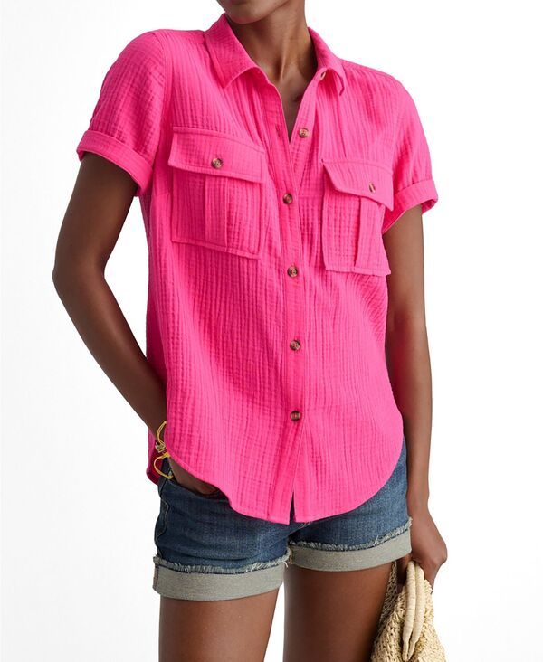 アンタックイット レディース トップス シャツ 半袖 コットン UNTUCKit Womens Cotton Gauze ShortSleeve Jodi Shirt Pink ピンク