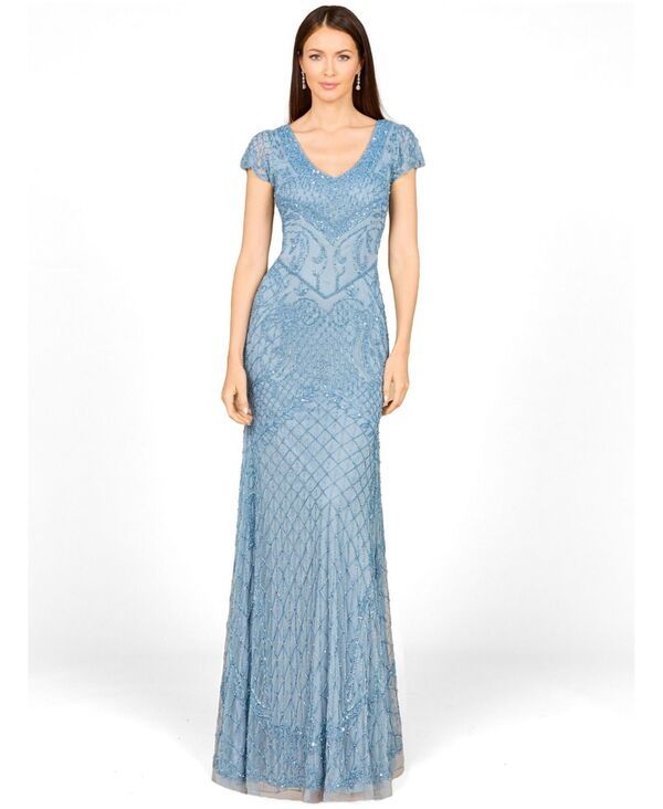 ララ レディース トップス ワンピース キャップ Lara Womens Beaded Cap Sleeve Gown With VNeckline Slate スレート