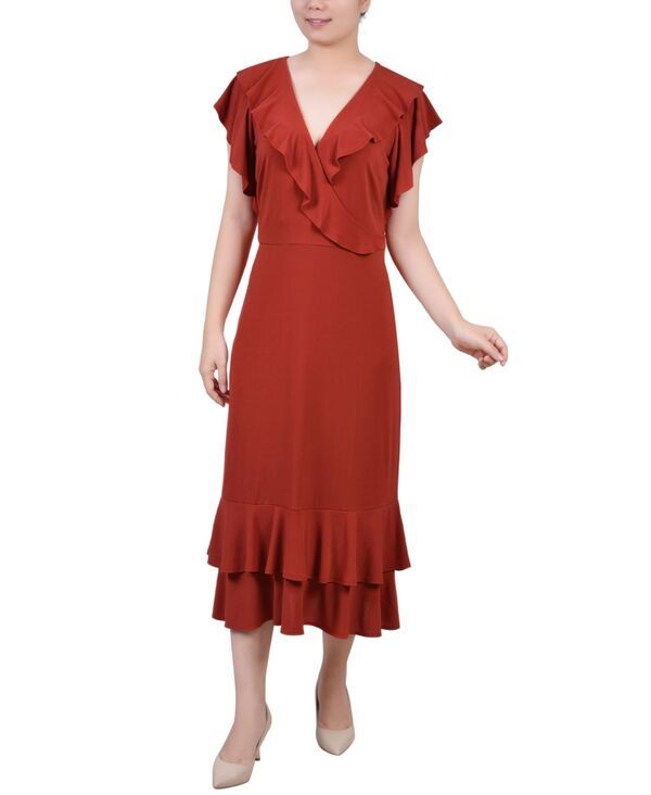 ニューヨークコレクション レディース トップス ワンピース プチ フリル ミディ NY Collection Petite Flutter Sleeve Ruffle Midi Dress Bossa