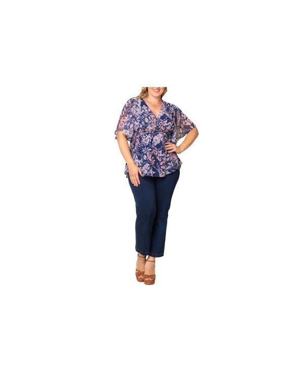 キヨナ レディース トップス シャツ プラスサイズ Kiyonna Plusize Seaside Serenade Peplum Top Navy wisteria blooms ネイビー