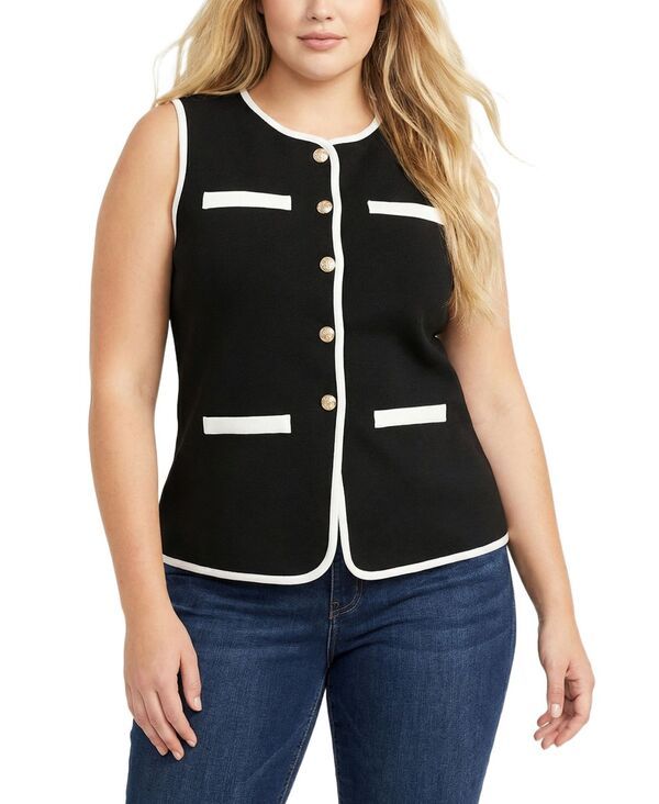 ニューヨークコレクション レディース トップス ベスト プラスサイズ ノースリーブ コントラスト NY Collection Plusize Sleeveless ContrastEdged Vest