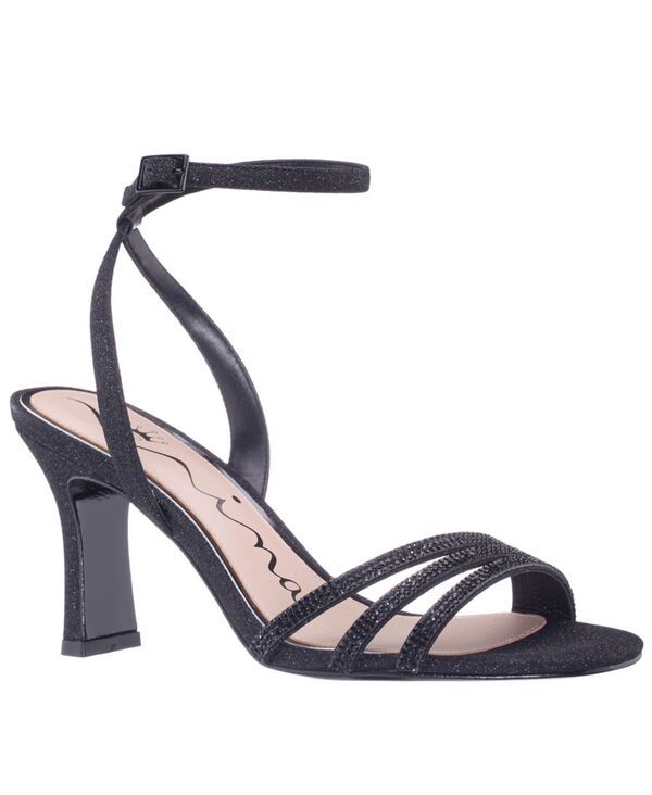 ニナ レディース シューズ サンダル トール ヒール Nina Womens Alfreda Silver Metallic Mid Heel Square Toe Sandals Black Fan