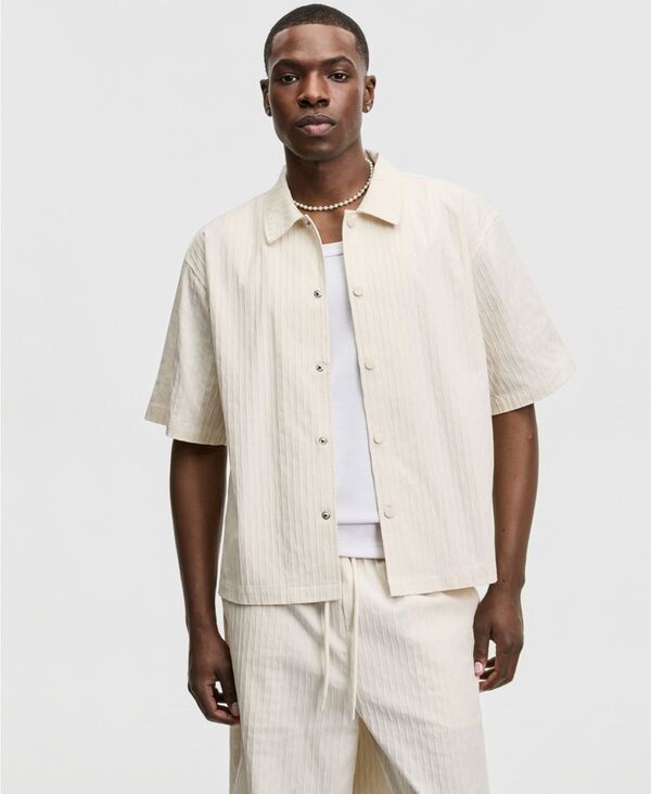 モードオブワン メンズ トップス シャツ 半袖 Mode of One Mens RelaxedFit Crinkle Stripe ShortSleeve Shirt Antique Cream ク