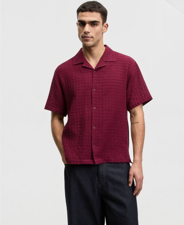 モードオブワン メンズ トップス シャツ 半袖 Mode of One Mens RelaxedFit Crinkled ShortSleeve Shirt Red レッド