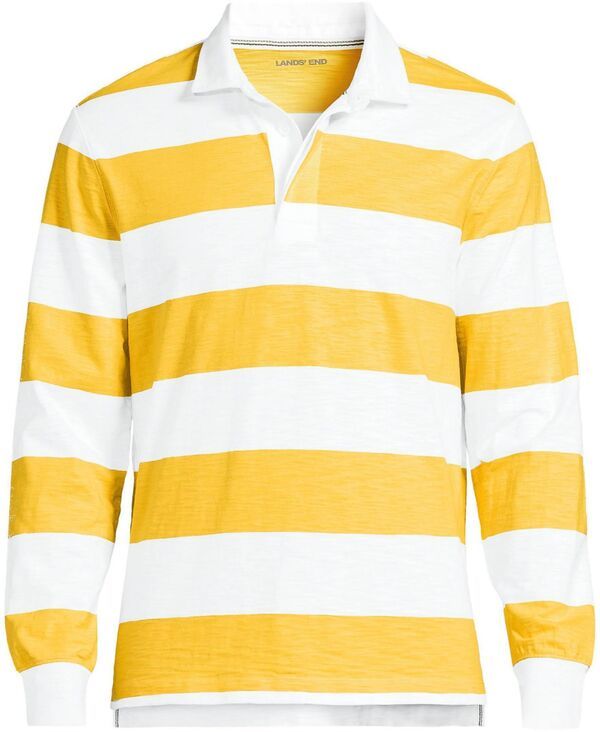 ランズエンド メンズ トップス ポロシャツ Lands End Mens Long Sleeve Lightweight Slub Rugby Polo Goldenrodwhite stripe ホ