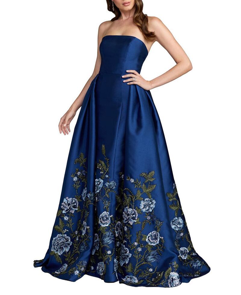 マックダガル レディース トップス ワンピース フラワー柄 ストラップレス 刺繍 フラワー Mac Duggal Floral Embroide red Mikado Strapless Ball G