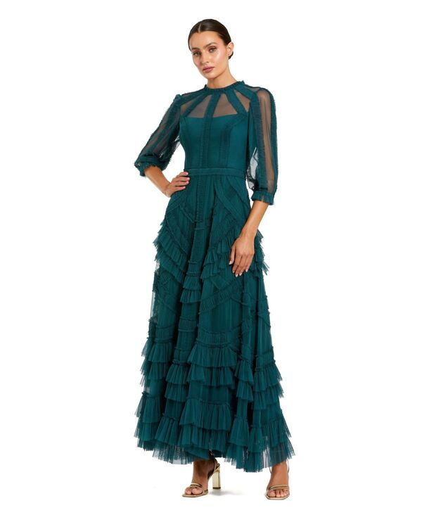 マックダガル レディース トップス ワンピース ティアード フリル メッシュ Mac Duggal Womensleeve Tie red Ruffle Mesh Gown Teal ティール